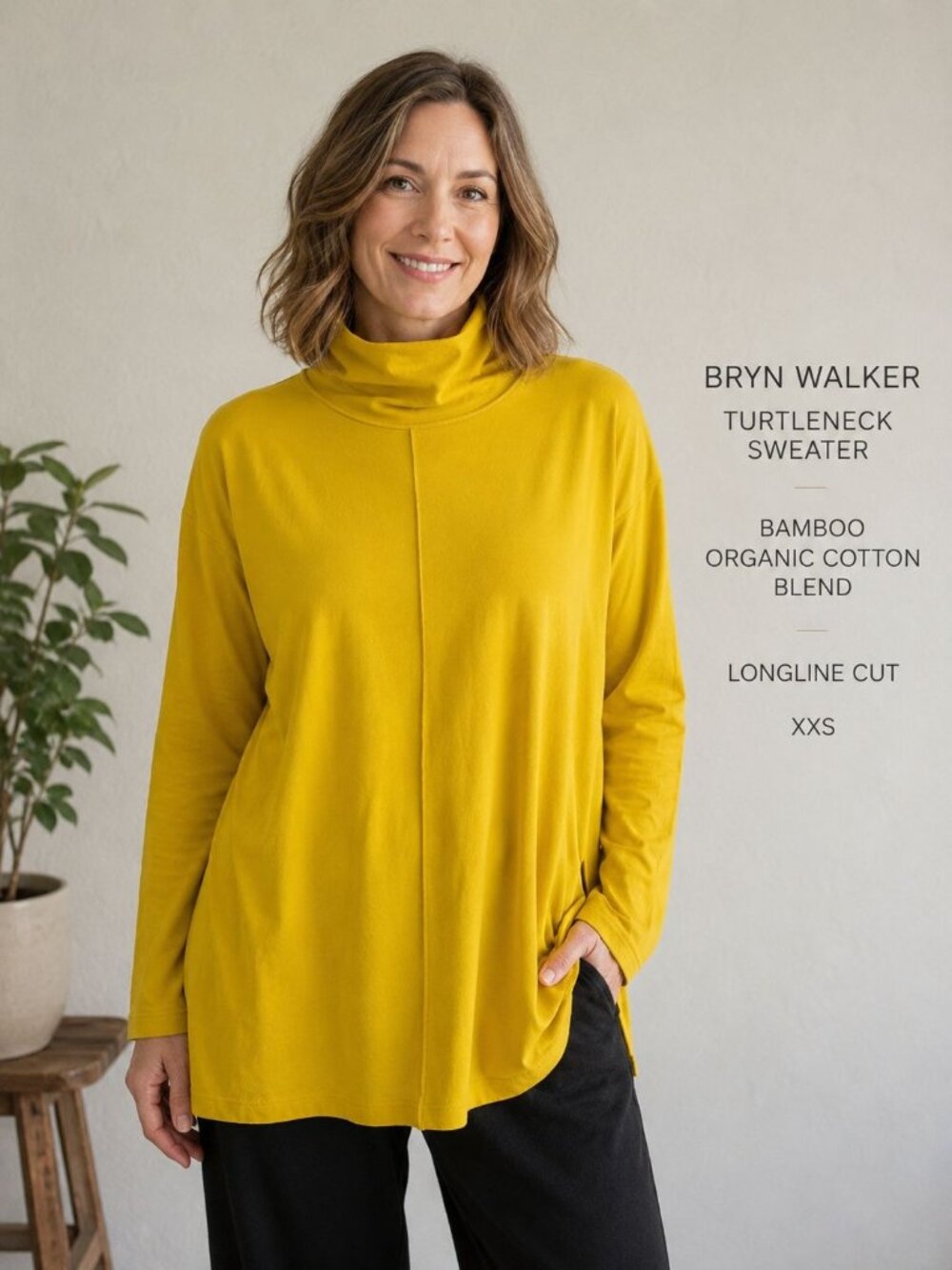 Bryn Walker mustard gold turtleneck sweater a bamboo organic cotton blend XXS